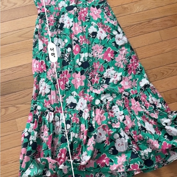 J. Crew Green Floral Midi Dress with Pink & White Flowers - Picture 12 of 13